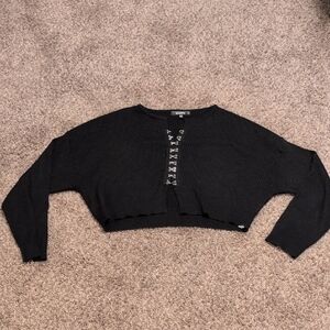 Missguided Black Ribbed Top with Eyelet Detail